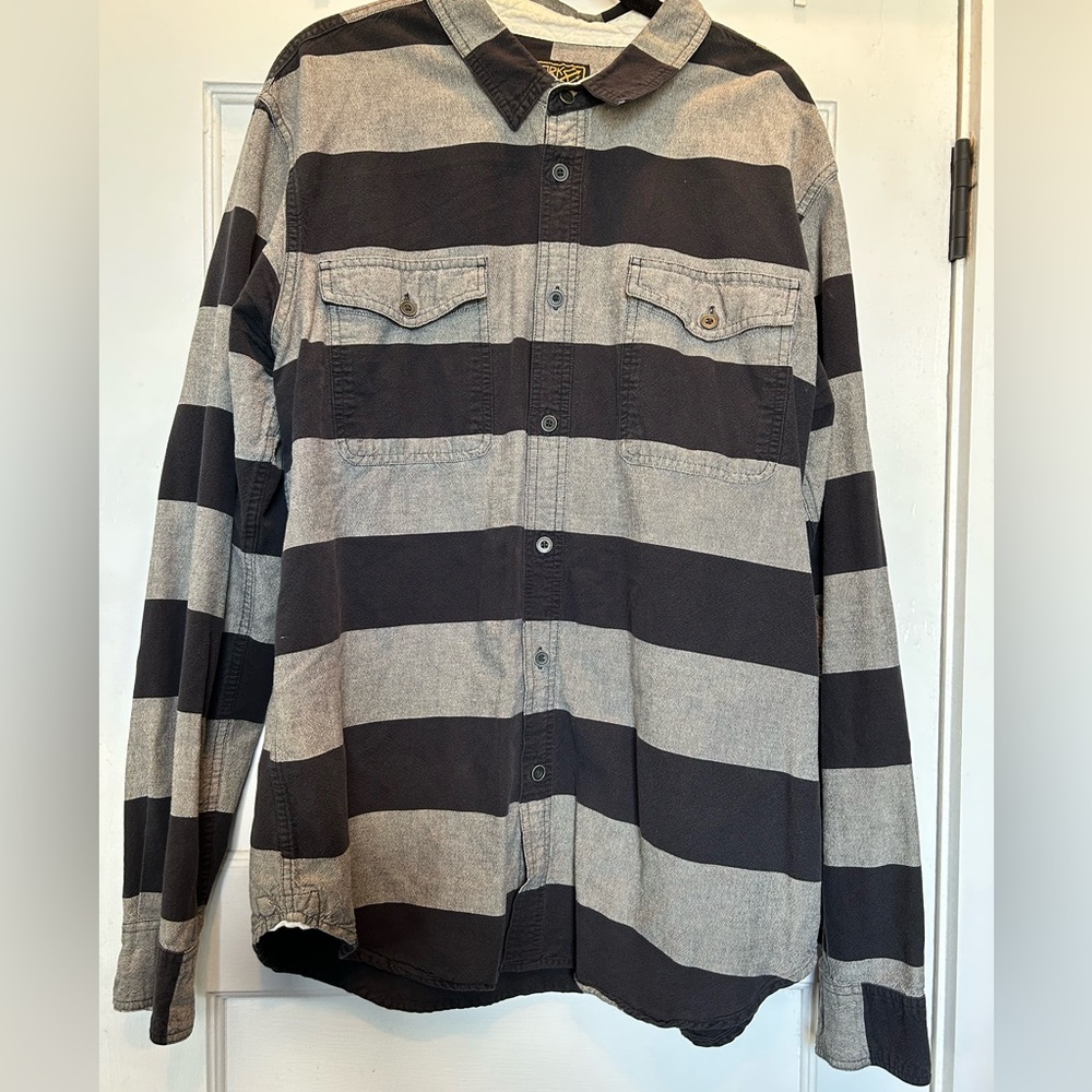 Black and Gray Striped Button-Up Shirt
